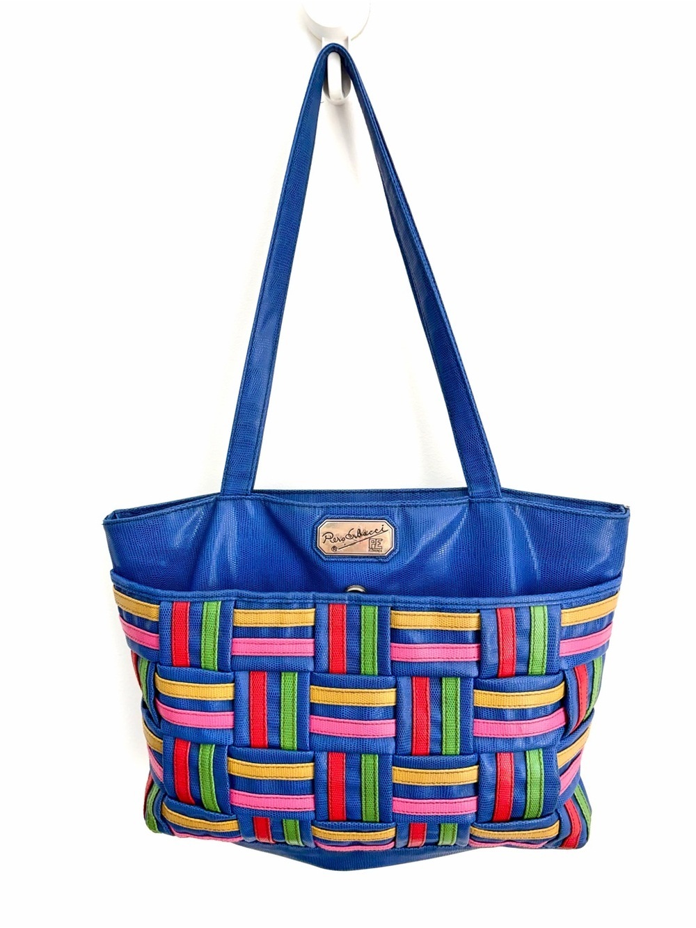 Vintage Pero Erbacci Florence Woven Colourblock Tote Bag - Made In Italy